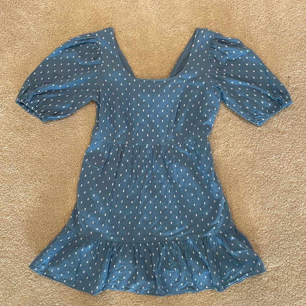 Cute LOFT petites mini dress blue with white dots, size 00P